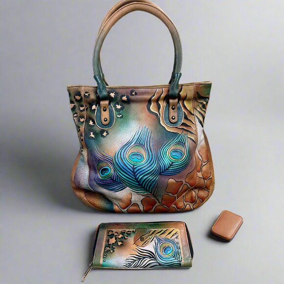 Anuschka leather peacock design bag & wallet, BRAND NEW! - Picture 1 of 3
